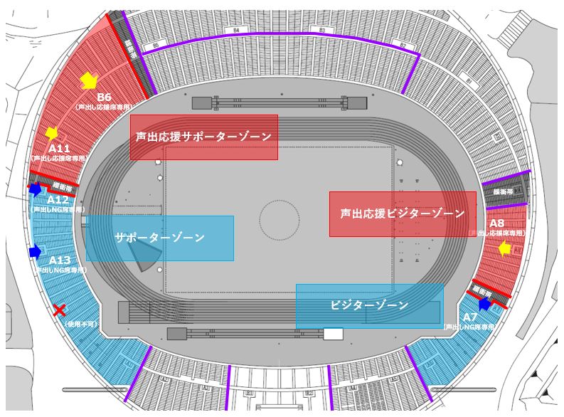 声出し応援席の設置場所