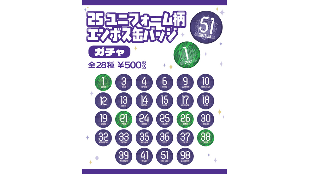  【ガチャ】25 ユニフォーム柄エンボス缶バッジ（全28種）
