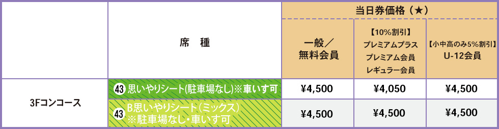 車いす席（前売販売限定）